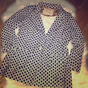Anthropologie blazer navy and white printed XS